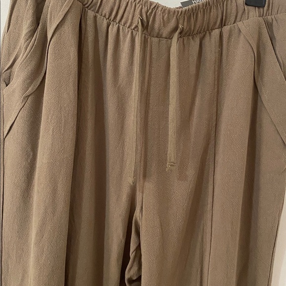 Harper Tan Relaxed Drawstring Joggers Capris Wide Leg Cropped Harem Pants - Picture 6 of 12